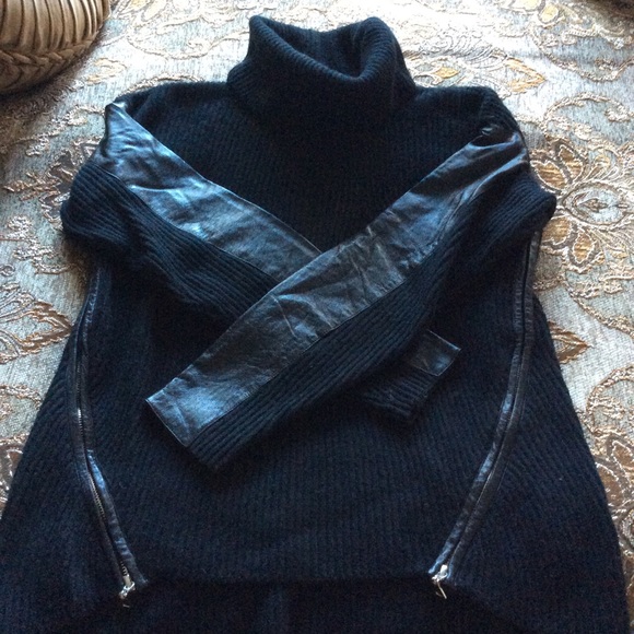 Milly Sweaters - Milly Leather Trim Zip Sweater